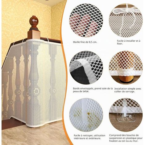 Filet de sécurité pour Bébé, Filet de Protection Anti-Chute pour Escaliers, Balustrades de Balcon et Clôtures, Robuste pour Enfants, Animaux Domestiques, Jouets, 0,9 Mètres (1/3)