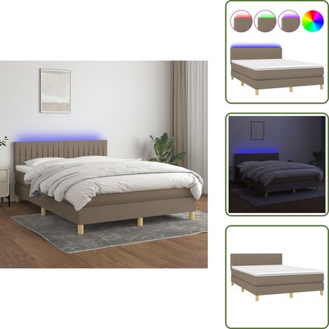 Cama gris taope - vidaXL Cama box spring colchón y luces LED tela gris taupe 140x190 cm - Cama con cabecero ajustable