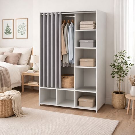 Dmora - Gran Armario Jal, Muebles de dormitorio, Vestidor, Armario de ropa, 105x48 h180 cm, Blanco y Gris (1/5)