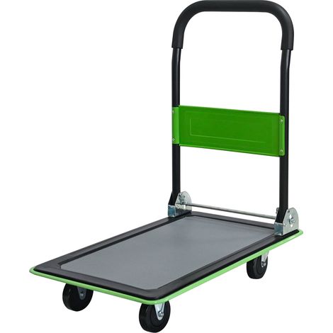Diable pliant à plateforme en métal vert avec roues pivotantes à 360°, capacité 150 kg (1/5)