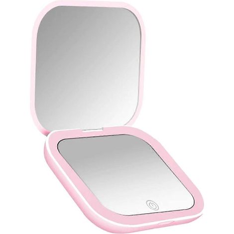 Faltbarer und kompakter Mini-Schminkspiegel mit Beleuchtung, tragbar, im Taschenformat und mit 2-facher Vergrößerung, ideal als Geschenk. (1/5)