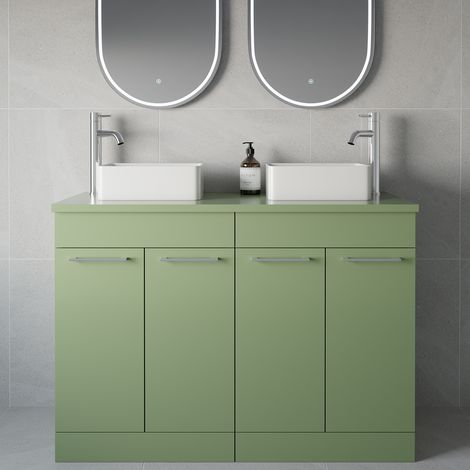 Napoli 460 Olive Green 1200mm 4 Door Vanity Unit for Countertop Basins - 1200mm - Chrome 160mm Handle