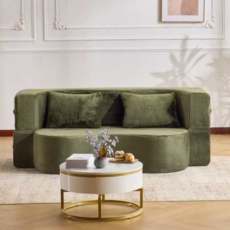 Großes Zweizwecksofa, vollständig komprimiertes Futon-Schlafsofa, montagefreies, faltbares bodenstehendes Schlafsofa, geeignet für Wohnzimmer, Gästezimmer, Schlafzimmer und andere Räume, grün