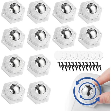 Set aus 12 selbstklebenden Rollen – 360° drehbare Universal-Lenkrollen – selbstklebende Mini-Kugelrollen aus Kunststoff für Möbel und Aufbewahrungsboxen