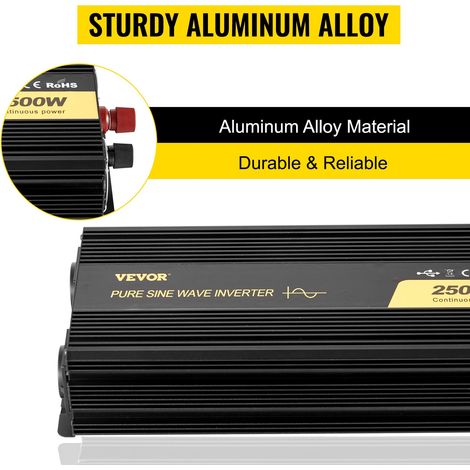 Convertisseur Pur Sinus DC 12 V à AC 230 V, Convertisseur Sinusoïdal Pur 2500 W, Onduleur à Onde Sinusoïdale avec Écran LCD, Tension Pure, Protections de Sécurité avec Télécommande et Câble (1/5)
