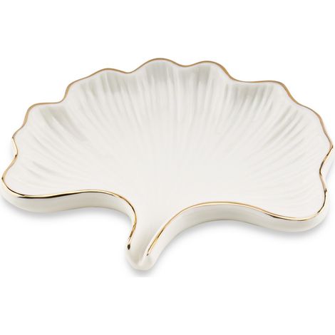 Porte-Savon en Céramique Forme Feuille de Ginkgo, Support pour Savon Solide Salle de Bain, Cuisine, Douche, Évier, Baignoire (Blanc)