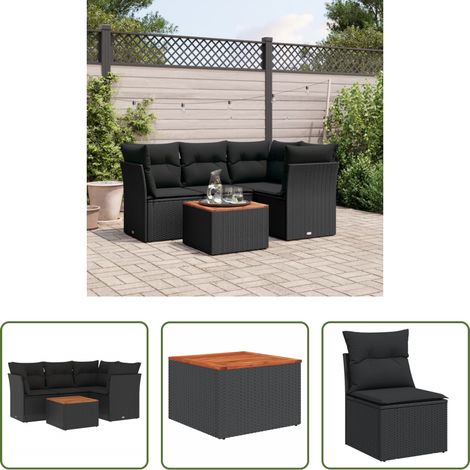 vidaXL Rattanmöbel - 5-tlg. Garten-Sofagarnitur mit Kissen Schwarz Poly Rattan (1/5)