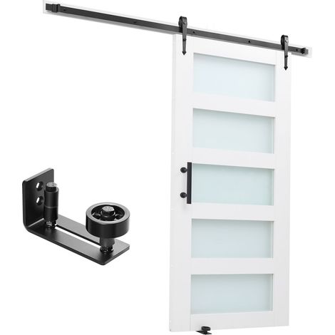 Mophorn Puerta corrediza de granero,panel de MDF y vidrio de 1067 x 2134mm con kit de herrajes,superficie de PVC resistente al agua y marco en H,ideal para sala de estar y baño con deslizamiento suave
