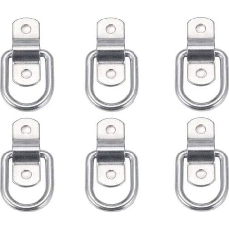 Anillas de amarre reforzadas con forma de D – Juego de 6 piezas de acero galvanizado, para correas, remolques, montaje en pared o suelo – Carga máxima 1200 kg