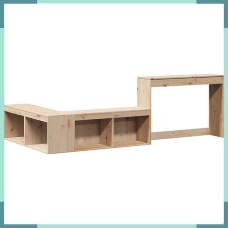 Table de chevet avec bureau - 855750 - Pin massif - Conception en L - 4 compartiments (1/5)