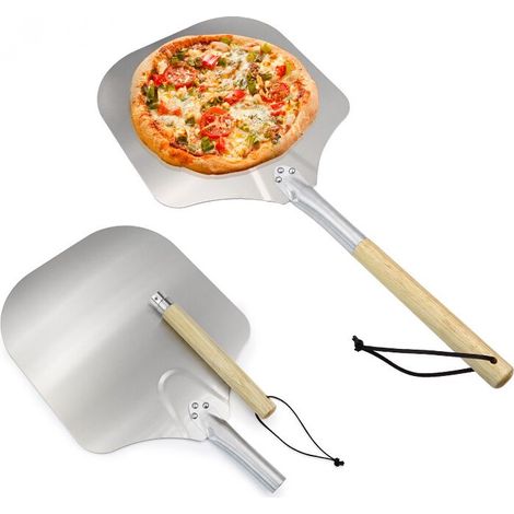 Stück Pizzaschaufel, quadratische Pizzaschaufel aus Aluminium 63,5 x 33,5 cm, Pizzaschaufel mit langem Holzgriff, Pizzaschaufel aus Aluminium, Pizzabrett