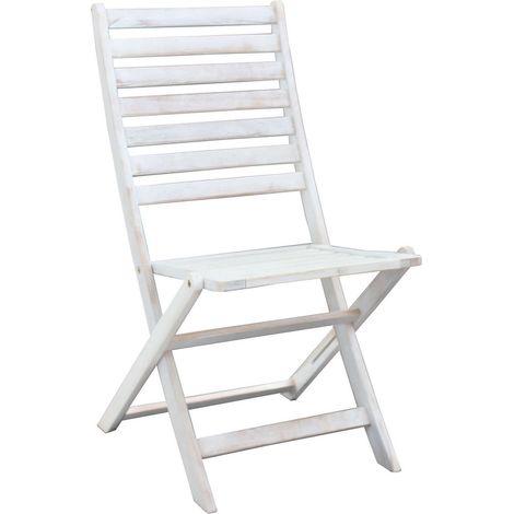 Sedia pieghevole salvaspazio da interno esterno in legno di acacia massiccio bianco effetto shabby chic Sereny (1/5)