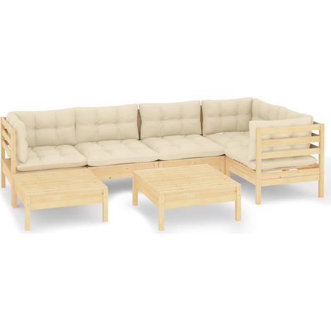 Mobili da giardino mobili da esterno Set di mobili da 7 pezzi con cuscini color crema in legno di pino massiccio 020017172