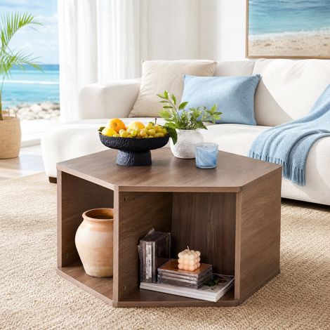 Mesa de centro hexagonal multifuncional 79 x 69,4 x 40 cm de MDF marrón HAVRYA (1/5)
