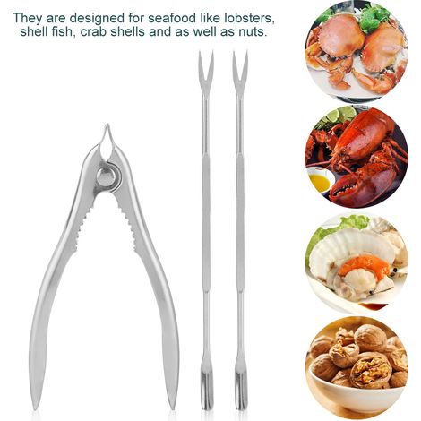 Casse-homards et crabes en acier inoxydable, fourchettes à fruits de mer, ouvre-noix, ustensiles de cuisine (1/5)