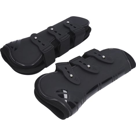 Lot de 2 guêtres de protection en néoprène PU pour chevaux, réglables et sécurisées pour les tendons, noires, pour les membres antérieurs, taille L (1/5)