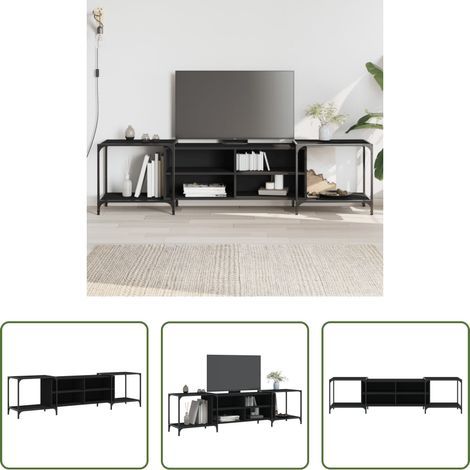 vidaXL Metallrahmen - TV-Schrank Schwarz 203x37x50 cm Holzwerkstoff (1/5)