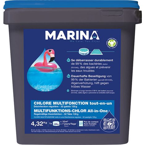 Chlore multifonction galets pour piscine jusqu'à 15 m³ 4,32 kg - Marina