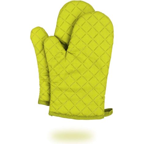 Gants de cuisine en silicone résistant à la chaleur, gants de cuisine matelassés en coton antidérapants (verts) (1/3)