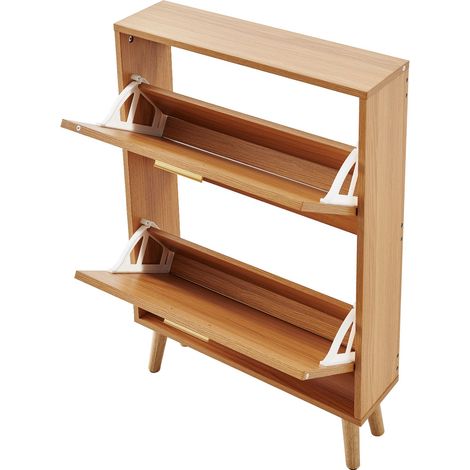 Meuble à Chaussures 2 Tiroirs Rabattables, Rangement pour Entrée, Organisateur Autonome avec Portes en Rotin pour Talons, Bottes, Chaussons - Salon, Couloir (1/5)