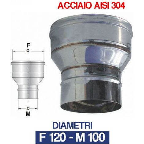 RIDUZIONE CANNA FUMARIA INOX RACCORDO PER TUBO STUFA CAMINO CANNA FUMARIA 12265V F 120 - M 100 (22645)