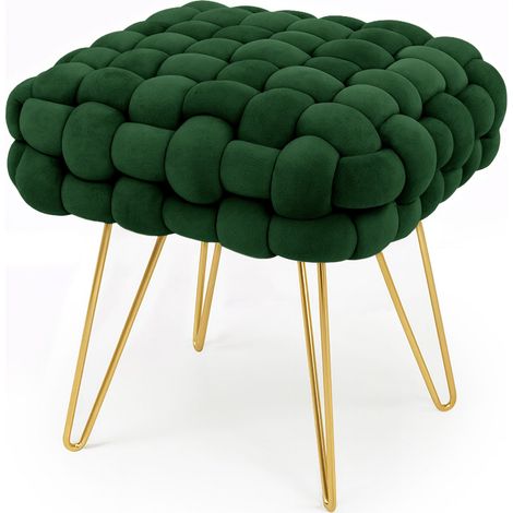 Pouf taburete de terciopelo trenzado 38 cm DOTTY Verde Botella (1/5)