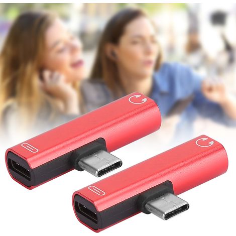 2-teiliges USB-C-auf-3,5-mm-Audiokabel mit Ladegerät, Kopfhöreradapter mit zwei Klinkenbuchsen (Rot)