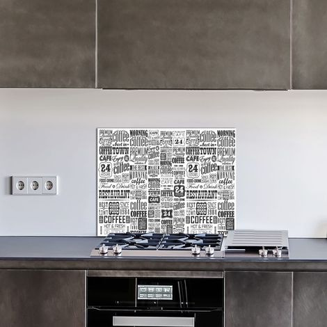 Crédence cuisine en aluminium - Pose autocollante Coffee Café 90 x 70 Noir et blanc (1/4)