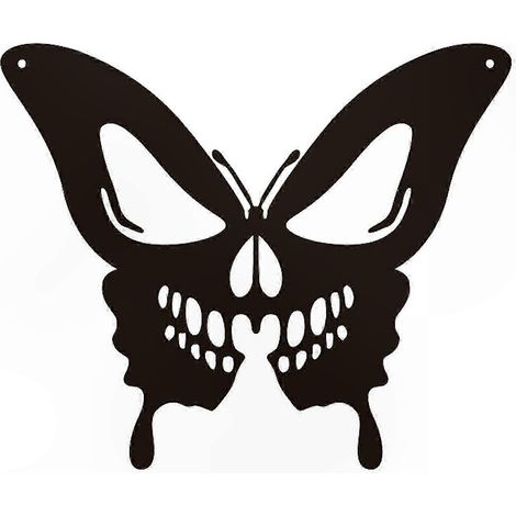 Plaque murale en fer Skull Butterfly, sculpture décorative en métal, ornement suspendu pour intérieur et extérieur, panneau artistique mural, décoration maison, signe vintage, pièce unique. (1/5)