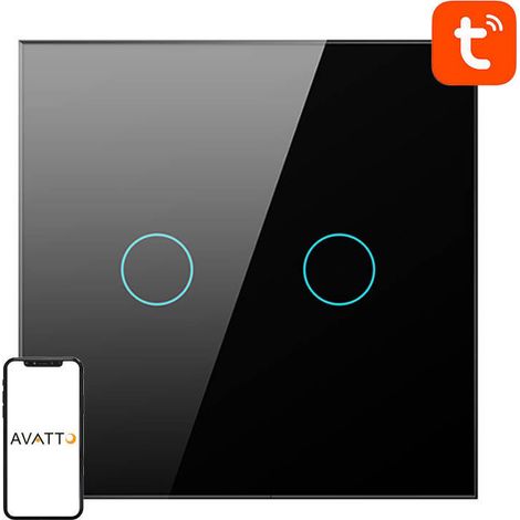 Interruttore luce touch Wi-Fi doppio TUYA Avatto TS02-EU-B2 (nero) (1/5)