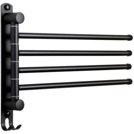 Porte-Serviettes Salle de Bain avec 4 Barres 180°Rotatives Sèche-Serviettes en Acier Inoxydable SUS304 Porte Serviette Murale pour Cuisine Lavabo- Noir (1/5)