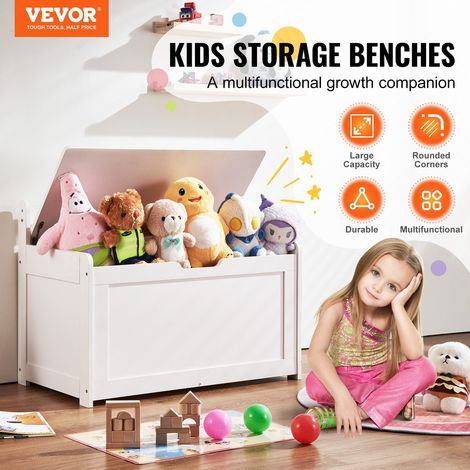 Coffre à Jouets en Bois 83x45,5x60,9 cm, Boîte de Rangement pour Enfants avec Couvercle Rabattable et Charnière de Sécurité, Grand… (1/5)