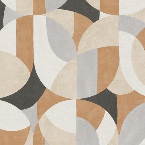 Retro Tapete Profhome 399321 heißgeprägte Vliestapete leicht strukturiert mit grafischem Muster matt weiß beige schwarz braun 5,33 m2