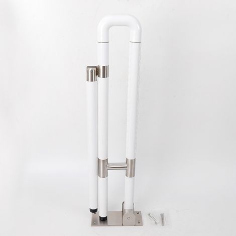 75cm WC Waschraum Handlauf Aufstehhilfe Stützgriff Sicherheitsgriff Haltegriff Stützklappgriff klappbar Weiß-Mit Fuß