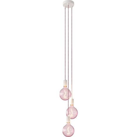 creative cables - Lampada a sospensione multipla a 3 cadute completa di cavo tessile e finiture in metallo