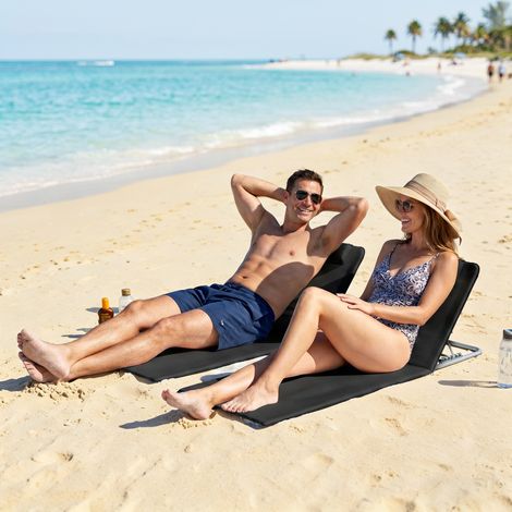 Lot de 2 tapis de plage rembourrés - Matelas de plage - Coussins de plage - Dossier pliable multiposition - Sac de transport inclus - Métal, Polyester, PE, Noir (1/5)