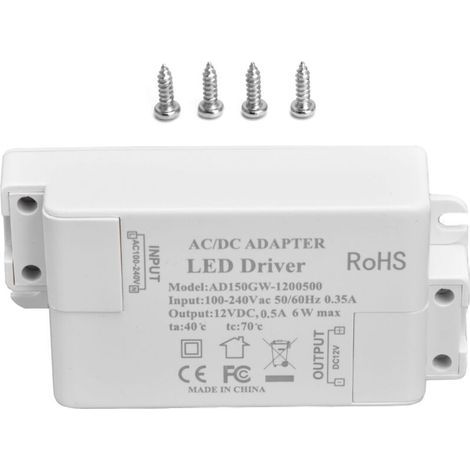Alimentation LED pour salle de bain – 6 W, entrée 100–240 V AC, sortie 12 V DC/0,5 A, IP67, transformateur compact et étanche (1/5)