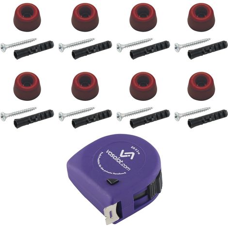 vasalat Gummistopper Boden & Wand 2in1 zum Schrauben ø 20mm, Höhe 10mm - Türstopper + Montagezubehör, Gummi rot - 8 Stück (1/3)