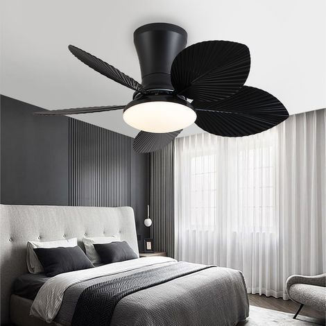 Ventilateur de Plafond Tropical 76 cm avec Lumière et Télécommande, Plafonnier Feuilles de Palmier pour Chambre et Salle à Manger, Noir (1/5)