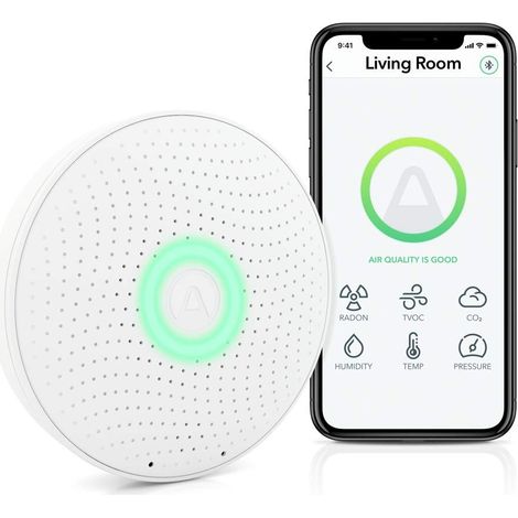 Airthings 2930 Wave Plus: Monitor per il radon e la qualità dell'aria con rilevatore di CO2, COV, pressione atmosferica, umidità e temperatura, Bianco (1/5)