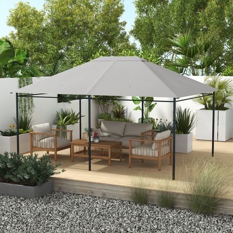 Toile remplacement pavillon tonnelle tissu polyester haute densité 180g/m² anti-UV 3x4m, gris clair