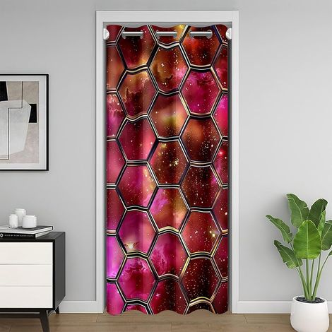 Rideau galaxie rouge pour l'intimité - Honeycomb doré imprimé rideau de porte pour salon décoration ciel étoilé espace brillant hexagone intimité porte drape 1 panneau 150 x 203 cm - 150L X 203H cm (1 (1/5)