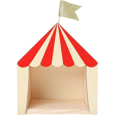 Holzregal, Aufbewahrungsbox, Zirkushaus-Modell, Raumdekoration – 17,30 x 15,00 x 9,30 cm – Rot (1/4)