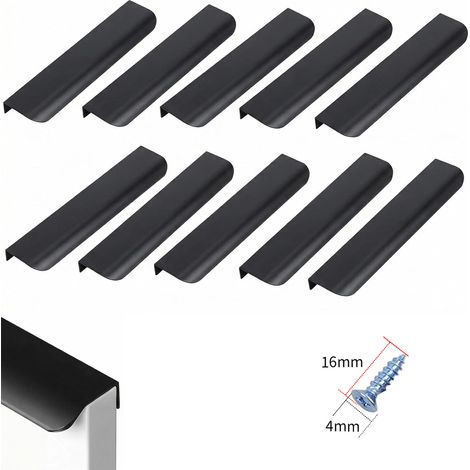Lot de 10 Invisible Poignee de Meuble Cuisine en Aluminium, 200 mm Poignées Encastrées Affleurantes, Poignée Meuble pour Tiroirs et Portes D’Armoire (1/4)