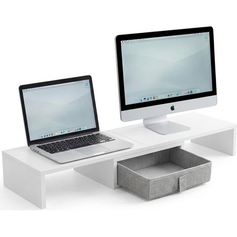 FurnitureR Support sur-Élévateur de Bureau Multifonction avec Tiroir, Modulable & Ajustable, Réhausseur pour Ordinateur Portable, Plateforme Lapdesk Maison & Bureau, Design Moderne et Élégant, Blanc (1/5)