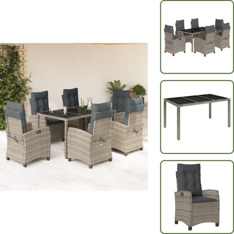 Cojines para sillas - vidaXL Set comedor jardín 7 pzas y cojines ratán sintético gris - Ratán sintético