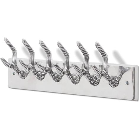 Perchero de pared aluminio plateado con 6 ganchos 49x9x18 cm DEC024184
