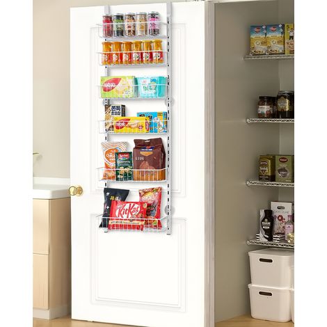 VEVOR Organizzatore per Dispensa Sopra Porta, Organizzazione e Stoccaggio della Dispensa 6 Ripiani, Porta Spezie Sospeso in Acciaio Resistente, Ripiani Regolabili per Condimenti Parete Bianco