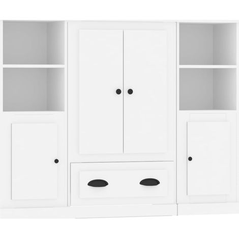 Aparador buffet cómoda gabinete unidad de almacenamiento organizador cocina salón sala de estar 3 piezas madera contrachapada blanco 020037013