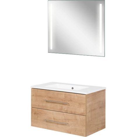 Fackelmann B.perfekt Badmöbel Set 3-teilig, 80 cm, Braun hell, LED-Spiegel-09822 (1/5)